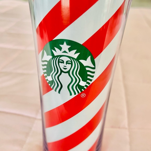 NEW! STARBUCKS SIREN LOGO RED & WHITE SPIRAL STRIPE ACRYLIC INSULATED TRAVEL MUG - Picture 2 of 7